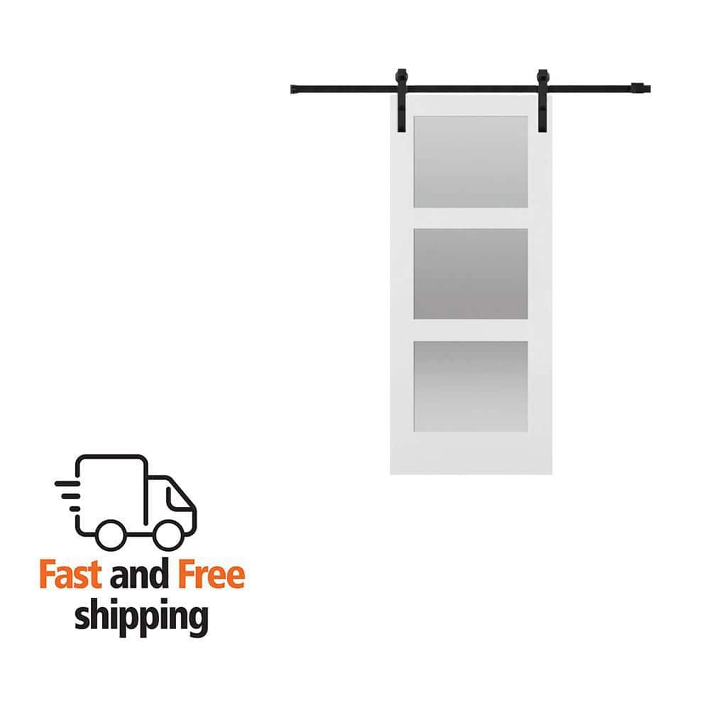 MMI DOOR 36 in. x 84 in. Shaker 3-Lite Frosted Glass Primed MDF