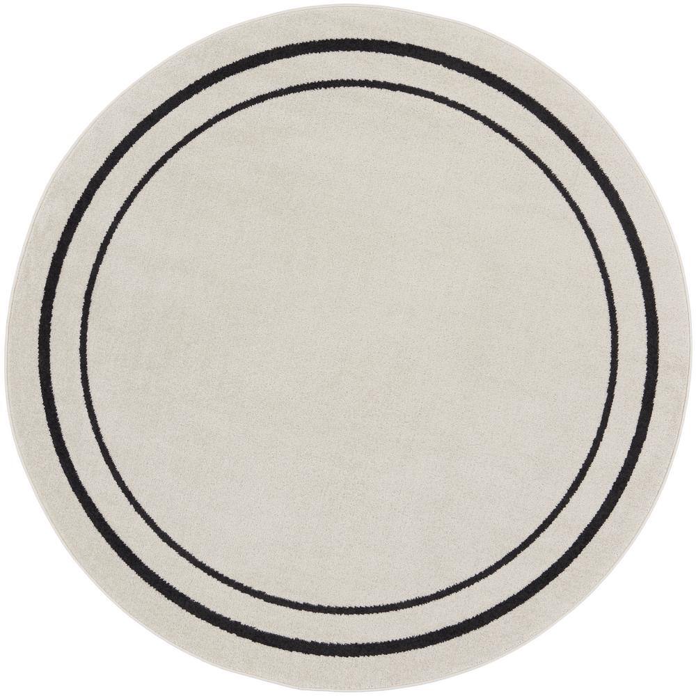 Nourison Essentials Ivory/Black 4 ft. x 4 ft. Round Solid Contemporary ...