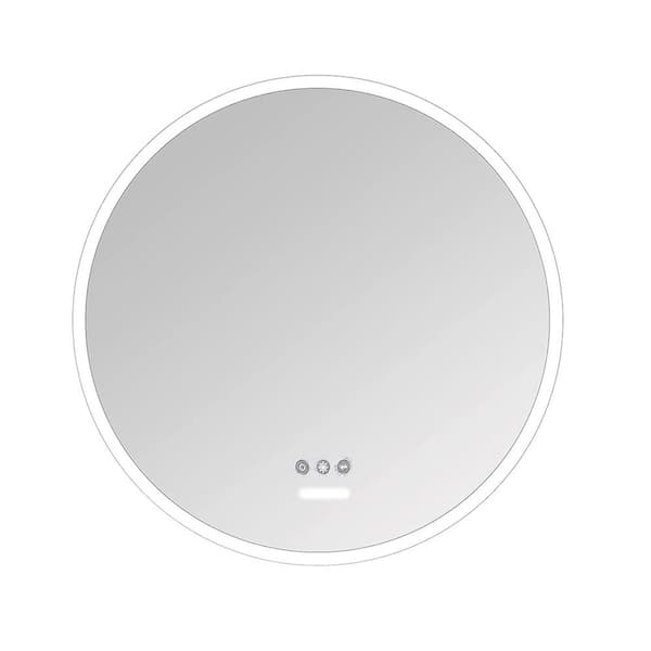 Kahomvis 26 in. W x 26 in. H Round Acrylic Framed Anti-Fog Dimmable LED Light Copper-Free Wall Bathroom Vanity Mirror in Silver