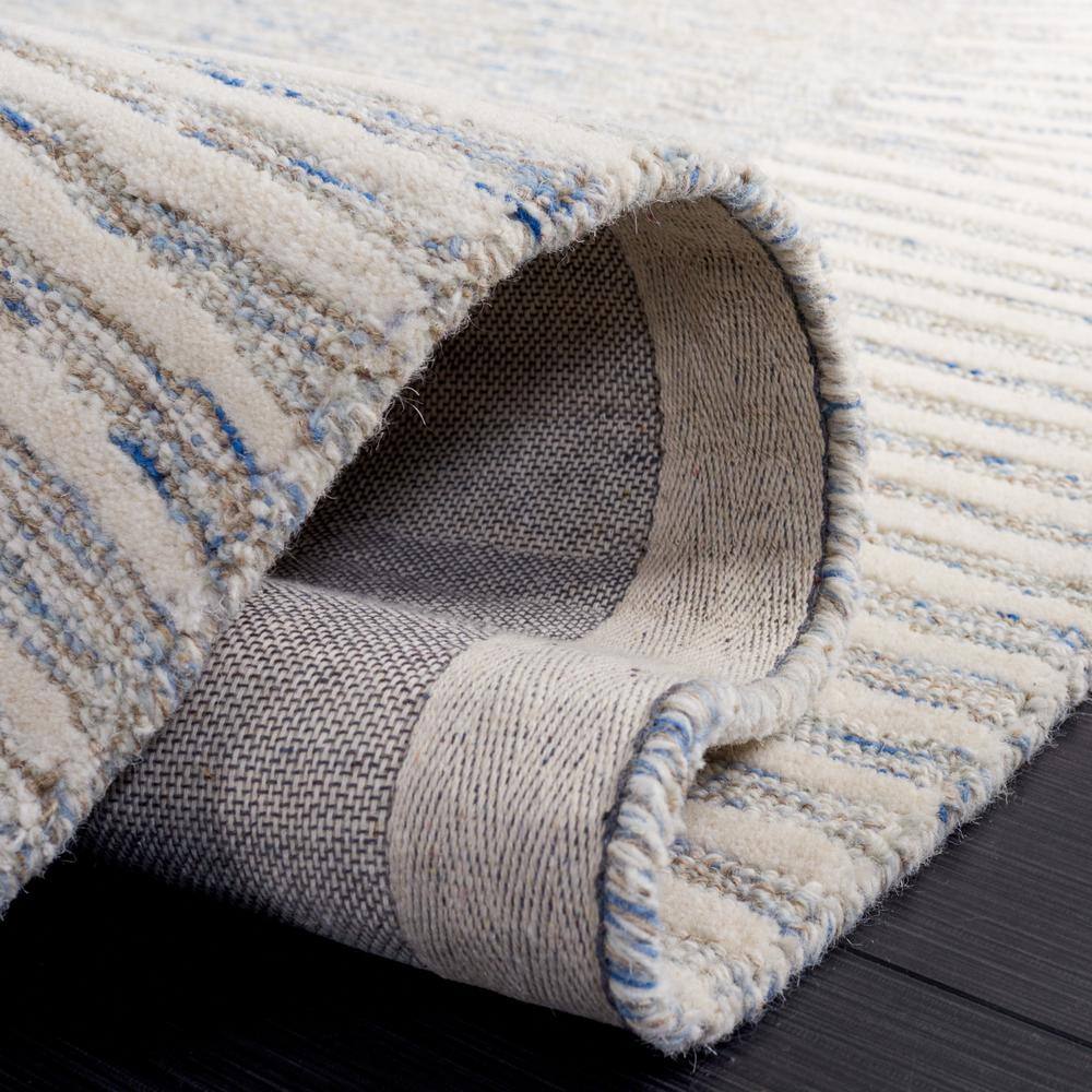 Abstract Blue & Ivory Tufted Wool Square Area Rug, 6' x 9'
