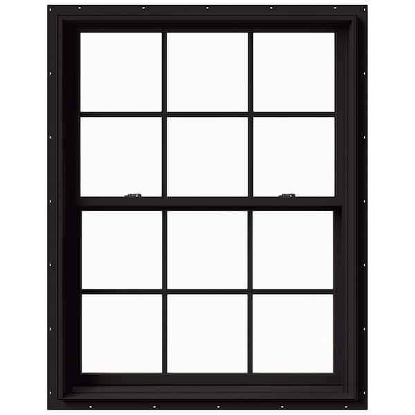 JELD-WEN 37.375 in. x 48 in. W-2500 Series Black Painted Clad Wood Double Hung Window w/ Natural Interior and Screen