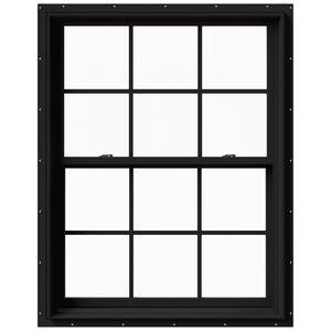 37.375 in. x 48 in. W-2500 Series Black Painted Clad Wood Double Hung Window w/ Natural Interior and Screen