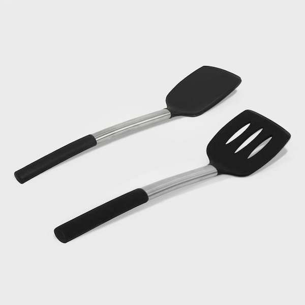 ExcelSteel 2-Piece 13.75 in. Silicone Stainless Turner Set W / Black  Silicone 333 - The Home Depot