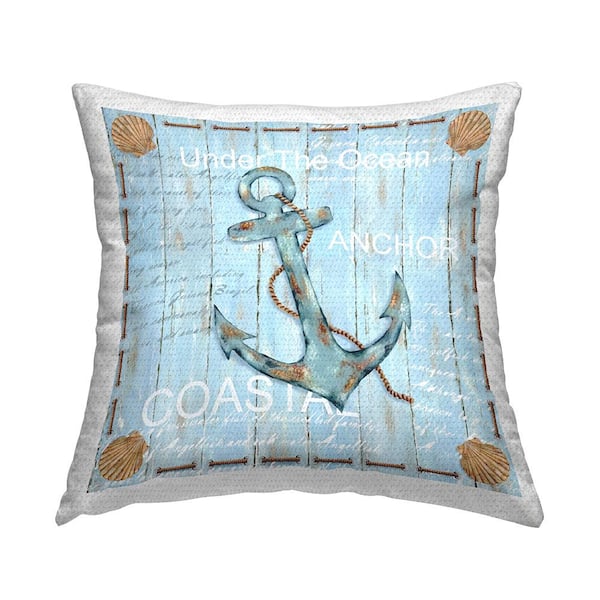Stupell Industries Nautical Boat Anchor Plank Pattern Blue Square Outdoor Throw Pillow