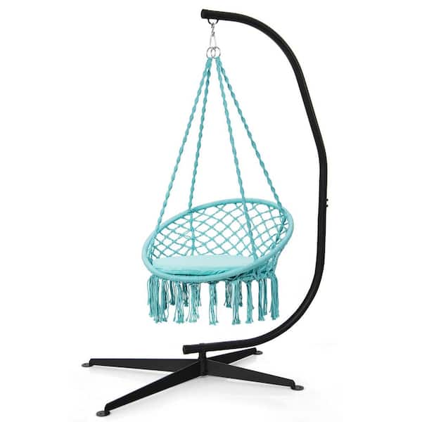 6.79 ft. Solid Steel Metal C-Shape Hammock Stand in Black