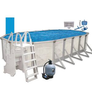 Independence 12 ft. x 24 ft. Oval 52 in. D Metal Wall Above Ground Hard Side Pool Package with Entry Step System