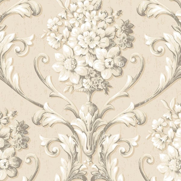 Floral Damask Vinyl Roll Wallpaper (Covers 56 sq. ft.) CS35624 - The ...