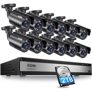 16-Channel 1080p 2TB DVR Security Camera System with 12 Wired Bullet Cameras-Black