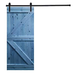 36 in. x 84 in. K-Bar Series Royal Navy Knotty Pine Wood Diy Sliding Barn Door with Hardware Kit