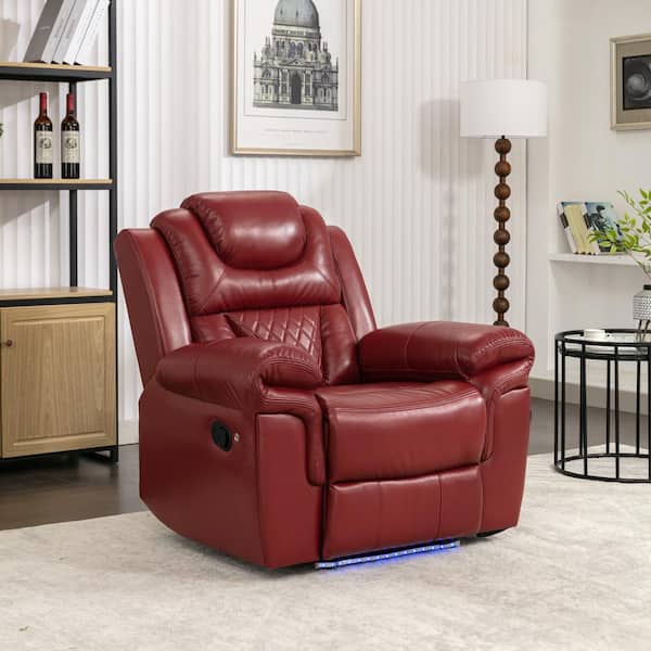 Merax Wine Red Home Theater Seating Manual Recliner Chair with LED Light Strip