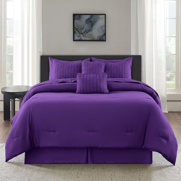 10-Piece Purple Solid Color Microfiber King Bed in a Bag