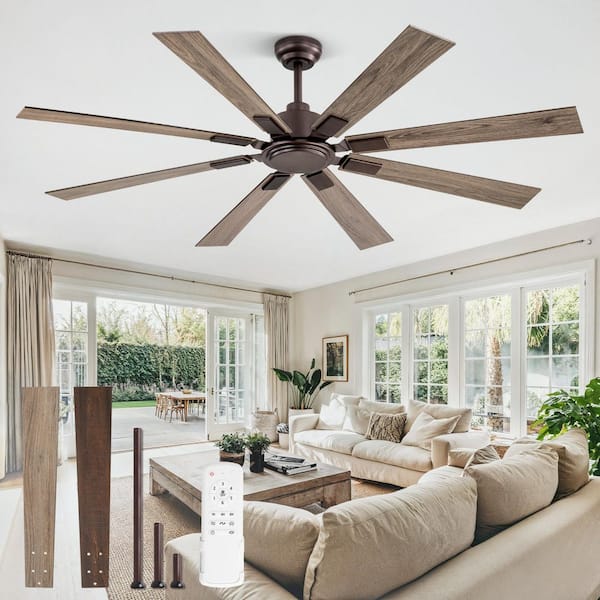 65 in. Large Dark Wood Indoor/Covered Outdoor Downrod Mount 6-Speed Ceiling Fan No Light with Remote Control