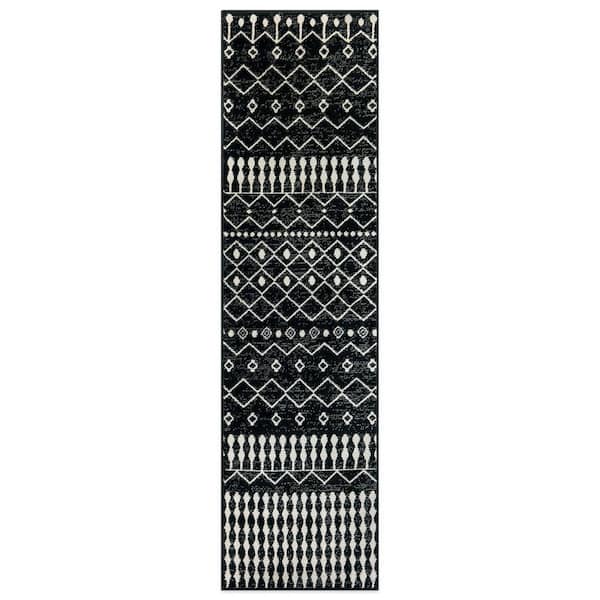 Bohemian Trellis Area Rug Black 2 ft. 3 in. x 8 ft. Runner Rug
