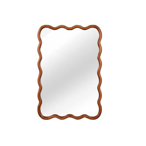 20" x 30" in. Brown Wood Wavy Rectangle Solid Wood Frame Decorative Mirror for Bedroom, Bathroom, Living Room, Entryway
