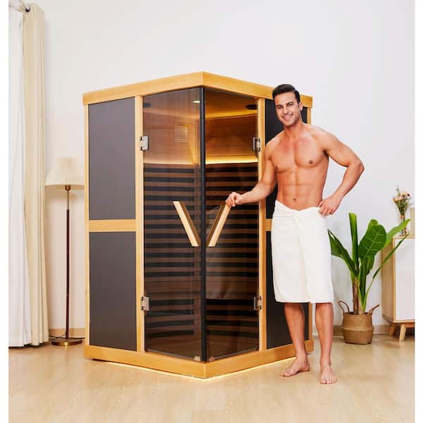 Moray 2-Person Indoor Hemlock Infrared Sauna with 10 Far-Infrared Carbon Crystal Heaters and Chromotherapy