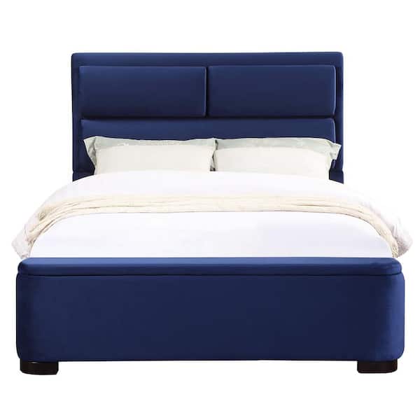 Furniture of America Claredon Blue Navy Wood Frame Full Panel Bed with Storage