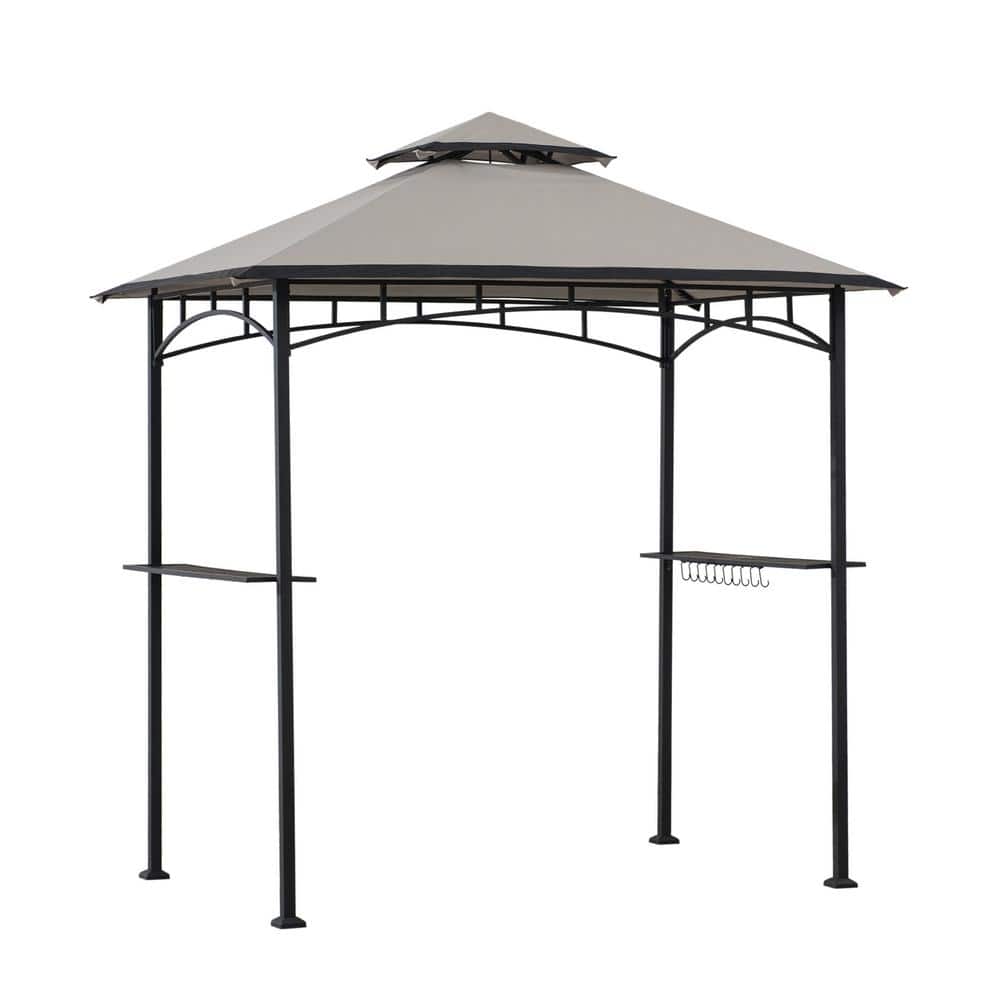 Sunjoy Marion 5 ft. x 8 ft. Black Steel 2Tier Grill Gazebo with Gray and Black Canopy 169131