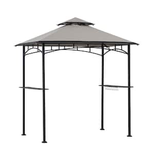 Marion 5 ft. x 8 ft. Black Steel 2-Tier Grill Gazebo with Gray and Black Canopy
