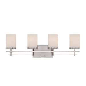Colton 28.75 in. W x 9.12 in. H 4-Light Satin Nickel Bathroom Vanity Light with White Glass Shades
