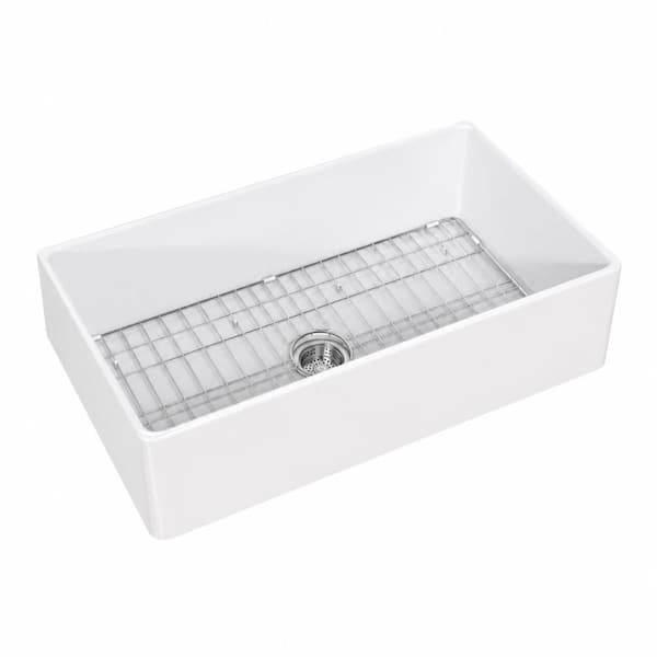 30 in. Drop-In Single Bowl White Fireclay Apron-Front Farmhouse Kitchen Sink with Bottom Grid and Strainer