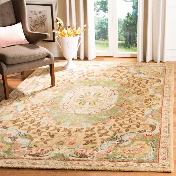 Classic Toupe/Light Green 8 ft. x 11 ft. Border Medallion Area Rug