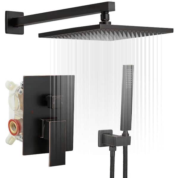 Rain Single Handle 2-Spray Shower Faucet 2.5GPM with 10in Flexible Shower System Head with Handheld in Oil Rubbed Bronze