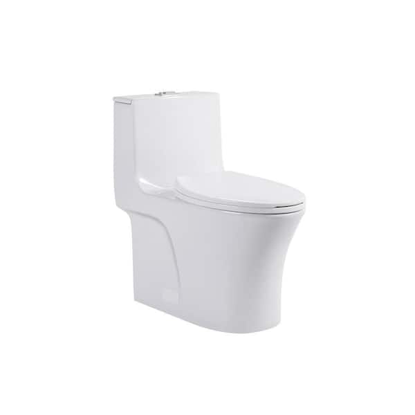 1.1/1.60 GPF Dual-Flush One Piece Toilet Water-Saving Elongated Comfort Height Floor Mounted in Gloss White
