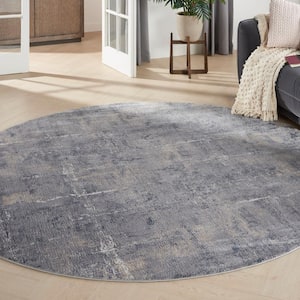 Rustic Textures Grey/Beige 8 ft. x 8 ft. Abstract Contemporary Round Area Rug
