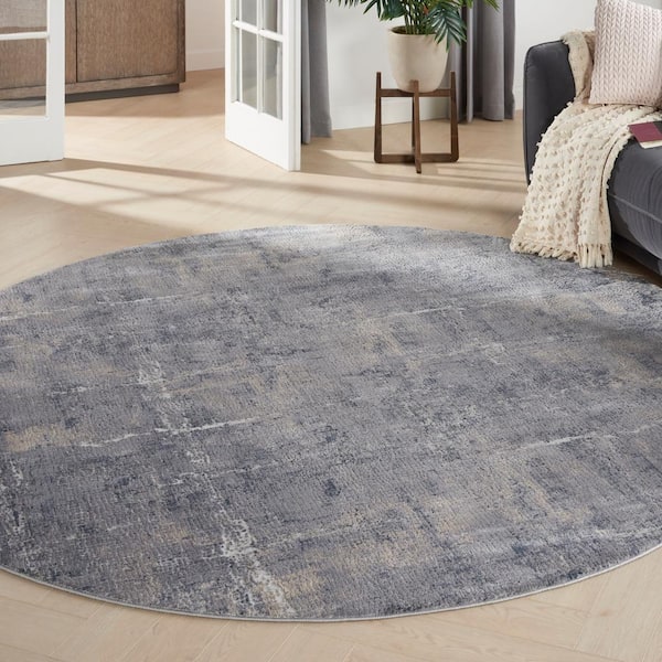 Rustic Textures Grey/Beige 8 ft. x 8 ft. Abstract Contemporary Round Area Rug