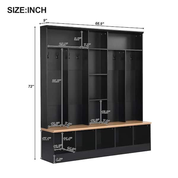 URTR Modern Black Hall Tree with Storage Bench, Shelves, Hooks Wide Hall  Tree Hallway Bench Functional 4 in 1 Coat Rack HY03187Y - The Home Depot