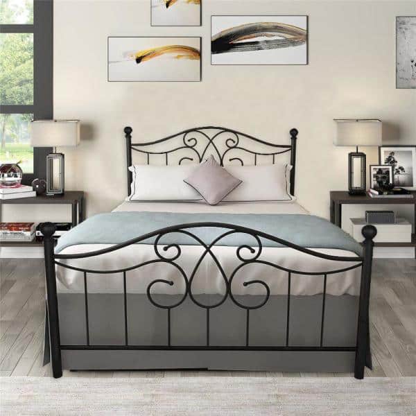 Metal Bed Frame with Metal Premium Steel Slat Support Platform Bed for Home Room 