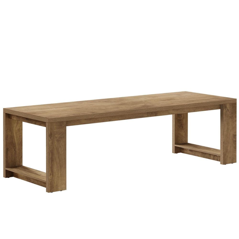 Halseey Brown Long Rectangular Wood 86.61 in. Pedestal Dining Table Seats 6-8 for Living Room Dining Room and Kitchen