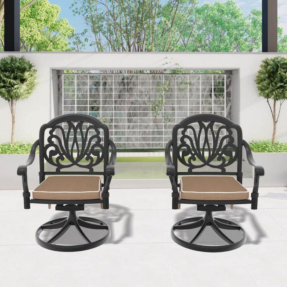 Black Cast Aluminum Patio Swivel Outdoor Dining Chairs, Patio Dining Chairs
