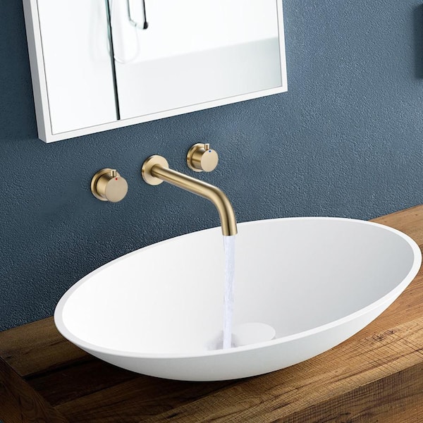 Double Handle Wall Mounted Faucet with Valve in Brushed Gold