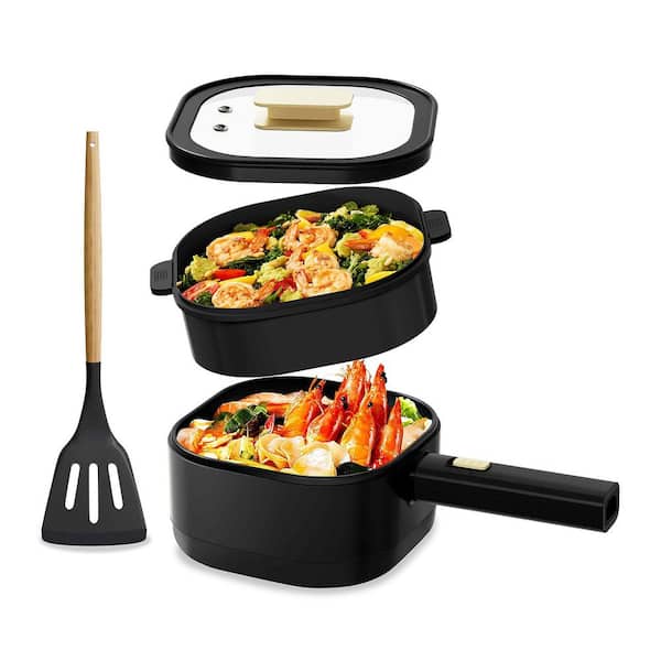 2L Ceramic Non-Stick Electric Stock Pot White Multifunction Cooker Dual Power Portable for Dorm Office Travel