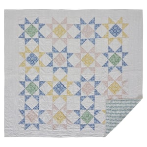 Jolie Cream Blue Green Farmhouse King Cotton Quilt