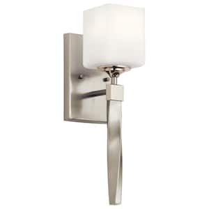 Marette 1-Light Brushed Nickel Bathroom Indoor Wall Sconce Light with Satin Etched Cased Opal Glass Shade