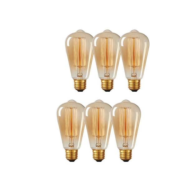 60W Equivalent Vintage ST64 Dimmable Edison Incandescent Light Bulb 2700K, 6-Pack