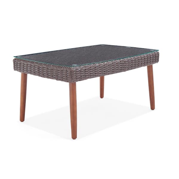 Pure Garden Athens 35 in. L All-Weather Wicker Outdoor Coffee Table with Glass Top