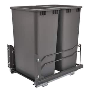 Gray Double Pull Out Trash Can 50 qt. with Soft-Close