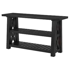 16 in. Black Rectangle Wood Top Console Table with 2 Shelves