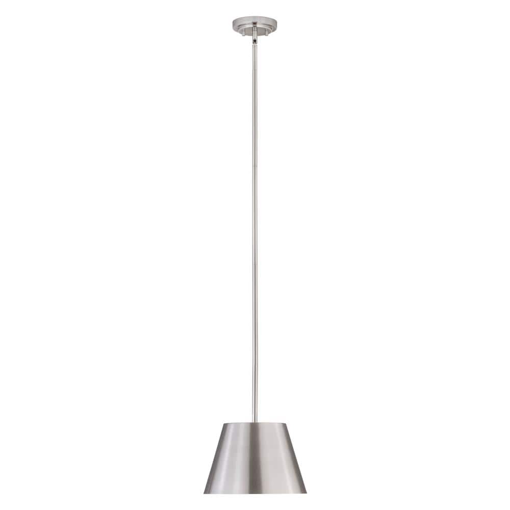 Lilly 12 in. 1-Light Brushed Nickel Shaded Pendant Light with Brushed Nicke