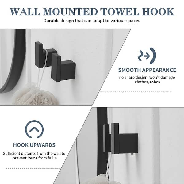 5-Piece Bath Hardware Set with Towel Bar Towel Hook Toilet Paper Holder in Matte Black