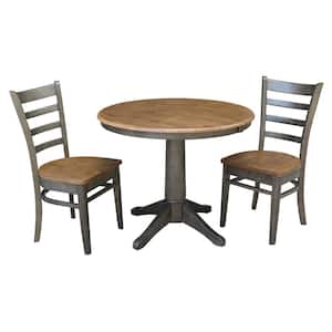 Olivia 3-Piece 36 in. Hickory/Coal Extendable Solid Wood Dining Set with Emily Chairs