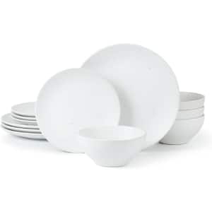 12-Piece Patterned White Stoneware Dinnerware Set (Service for 4)