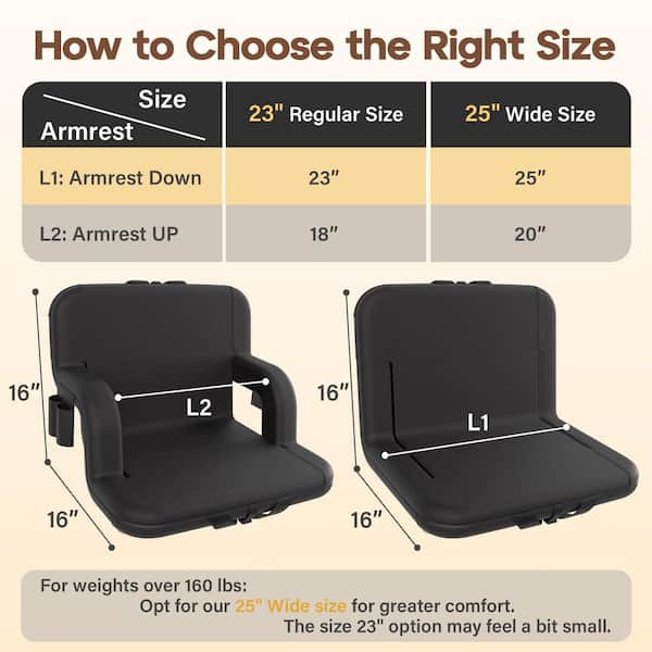 6-Position Stadium Seat with Back Support, 20-25 in. Width, Non-Slip Base, Memory Foam Cushion, Waterproof 600D Fabric