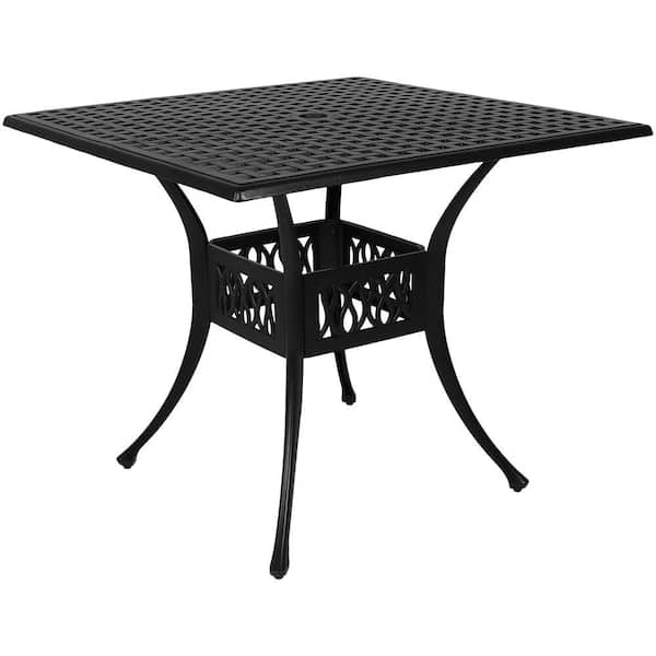Sunnydaze Decor Black Square Cast Aluminum Outdoor Dining Table