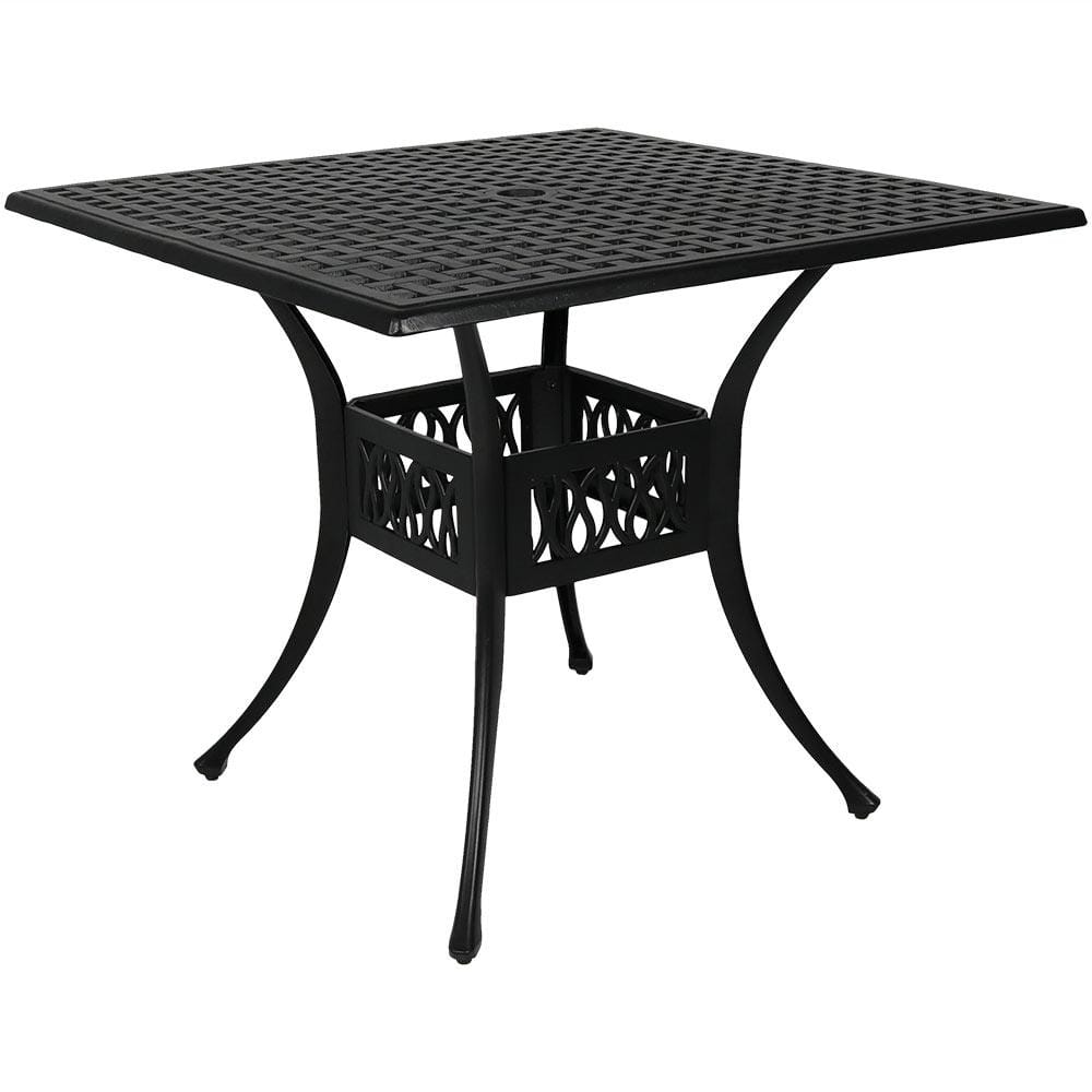 Black Cast Aluminum Square Outdoor Dining Table with Umbrella Hole