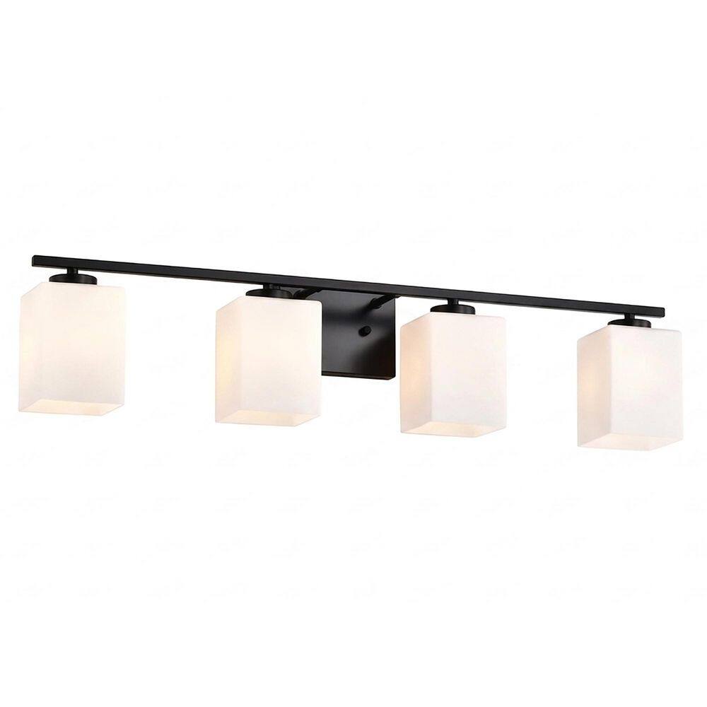 32 in. 4-Light Matte Black Modern Indoor Hardwired Bathroom Vanity Light with Etched White Glass Square Rectangle Shades price history on PriceWatchPro