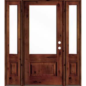64 in. x 80 in. Knotty Alder Left-Hand/Inswing 3/4 Lite Clear Glass Red Chestnut Stain Wood Prehung Front Door with DSL